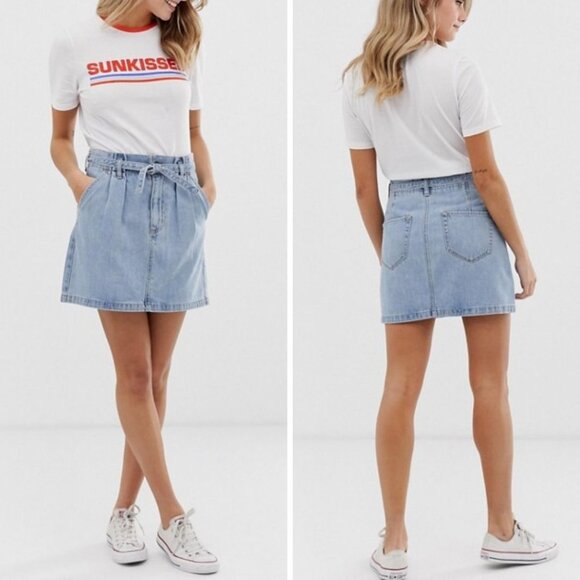 Hollister Dresses & Skirts - NWT Hollister Ultra High Rise Paper Bag Waist Denim Mini Skirt